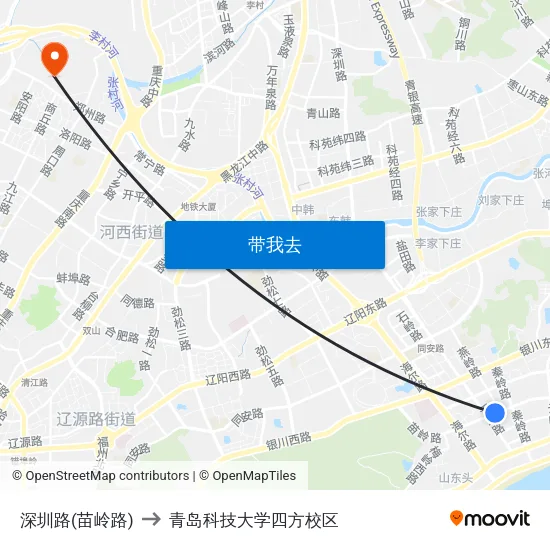 深圳路(苗岭路) to 青岛科技大学四方校区 map