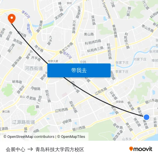会展中心 to 青岛科技大学四方校区 map