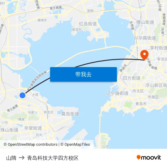 山隋 to 青岛科技大学四方校区 map