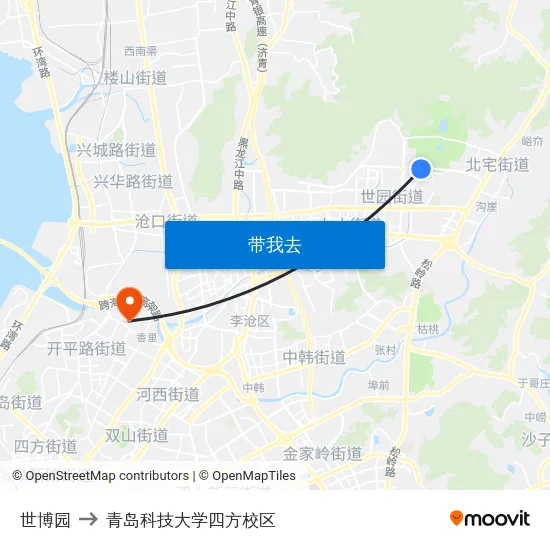 世博园 to 青岛科技大学四方校区 map