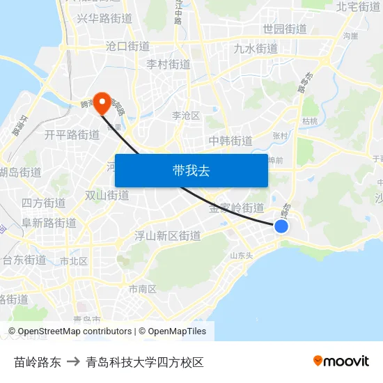 苗岭路东 to 青岛科技大学四方校区 map