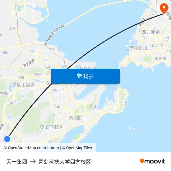 天一集团 to 青岛科技大学四方校区 map