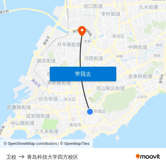 卫校 to 青岛科技大学四方校区 map
