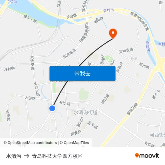 水清沟 to 青岛科技大学四方校区 map