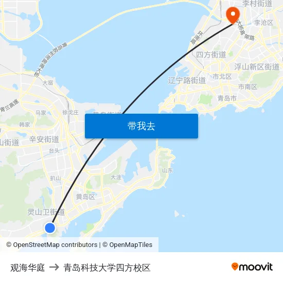 观海华庭 to 青岛科技大学四方校区 map