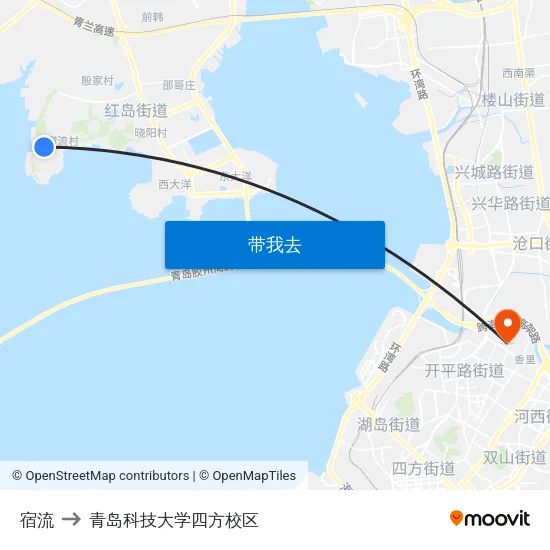 宿流 to 青岛科技大学四方校区 map