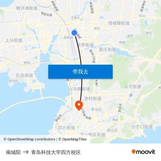 南城阳 to 青岛科技大学四方校区 map