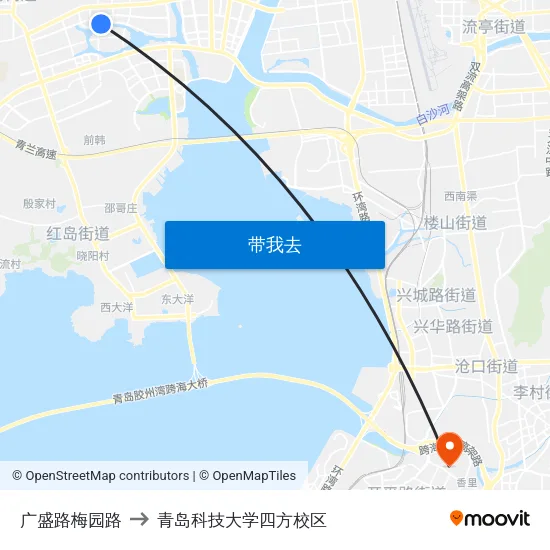 广盛路梅园路 to 青岛科技大学四方校区 map