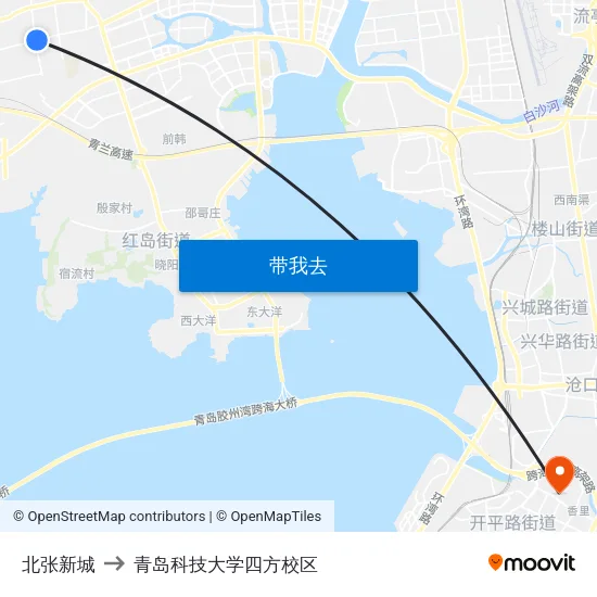 北张新城 to 青岛科技大学四方校区 map
