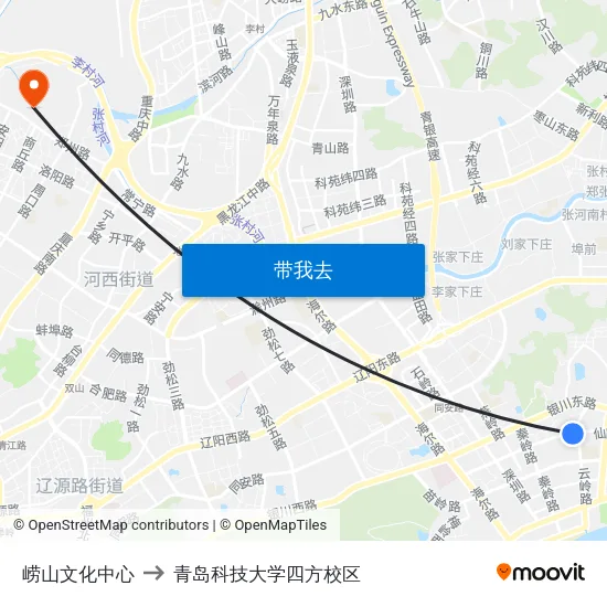 崂山文化中心 to 青岛科技大学四方校区 map