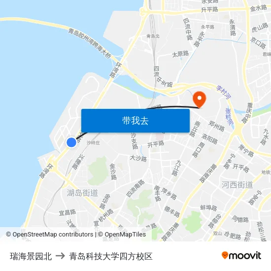 瑞海景园北 to 青岛科技大学四方校区 map