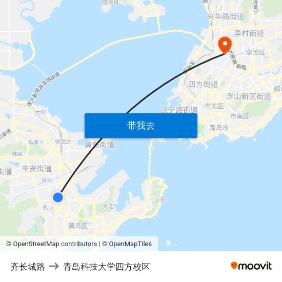 齐长城路 to 青岛科技大学四方校区 map