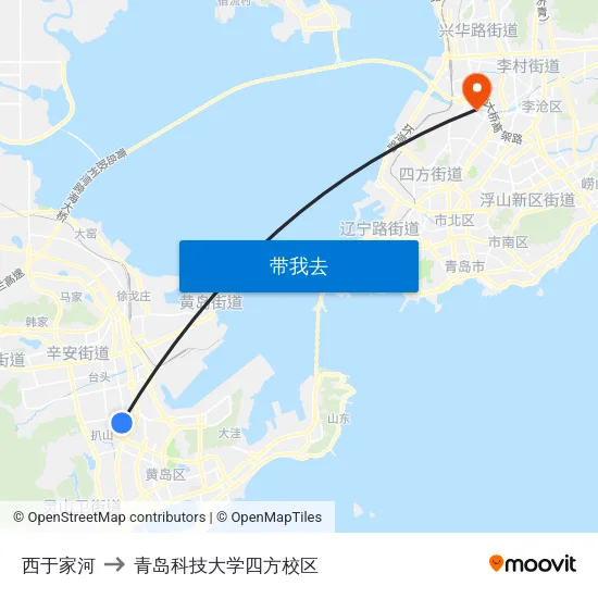 西于家河 to 青岛科技大学四方校区 map