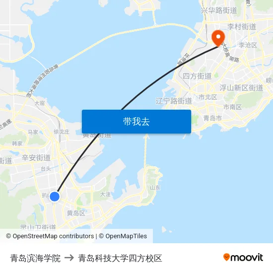 青岛滨海学院 to 青岛科技大学四方校区 map