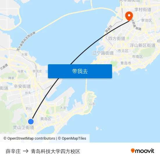 薛辛庄 to 青岛科技大学四方校区 map