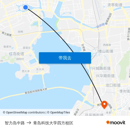 智力岛中路 to 青岛科技大学四方校区 map