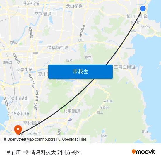 星石庄 to 青岛科技大学四方校区 map