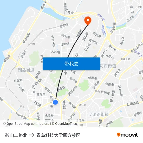 鞍山二路北 to 青岛科技大学四方校区 map