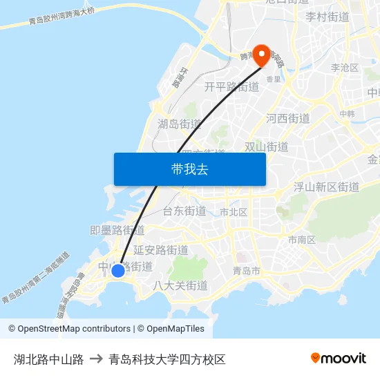 湖北路中山路 to 青岛科技大学四方校区 map