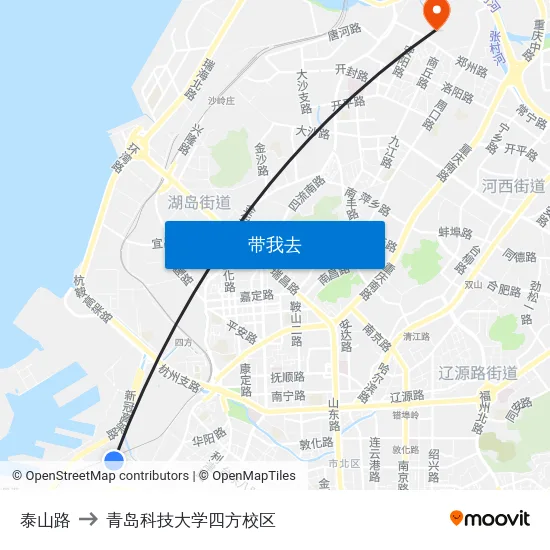 泰山路 to 青岛科技大学四方校区 map