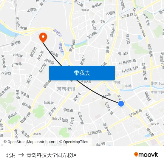 北村 to 青岛科技大学四方校区 map