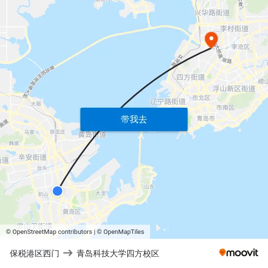 保税港区西门 to 青岛科技大学四方校区 map