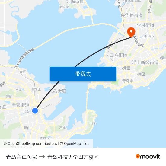 青岛育仁医院 to 青岛科技大学四方校区 map