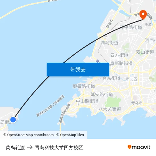 黄岛轮渡 to 青岛科技大学四方校区 map