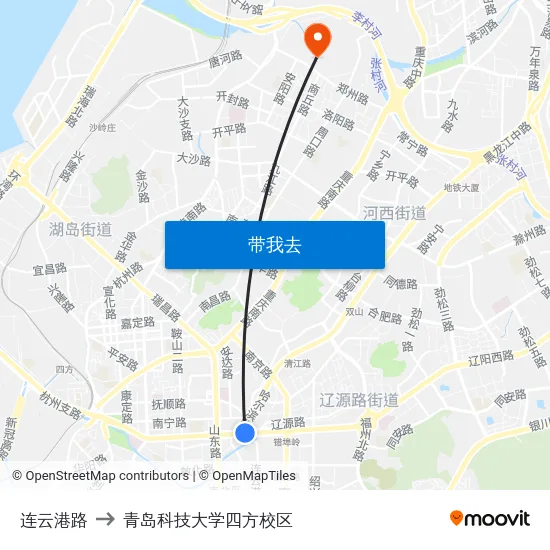 连云港路 to 青岛科技大学四方校区 map