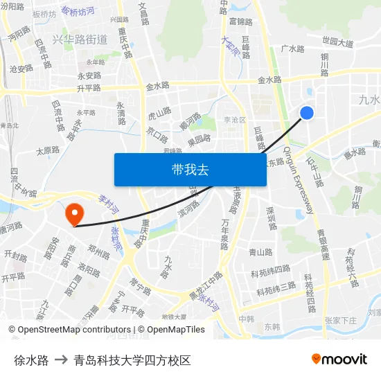 徐水路 to 青岛科技大学四方校区 map
