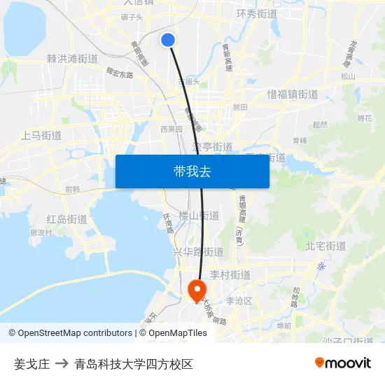 姜戈庄 to 青岛科技大学四方校区 map