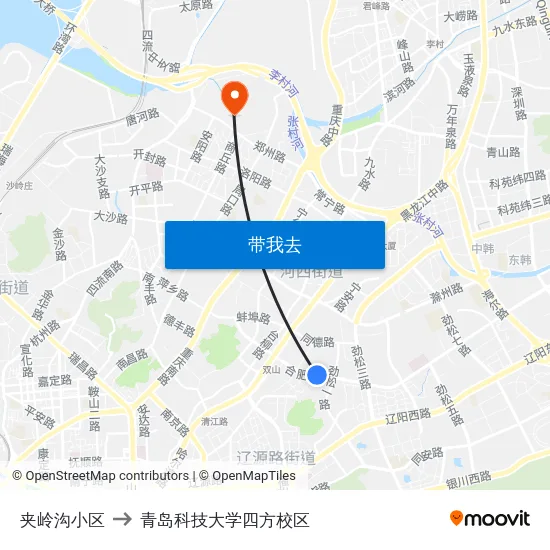 夹岭沟小区 to 青岛科技大学四方校区 map