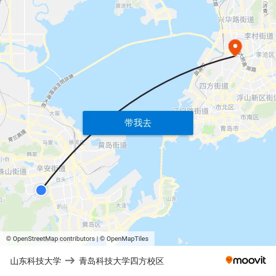 山东科技大学 to 青岛科技大学四方校区 map