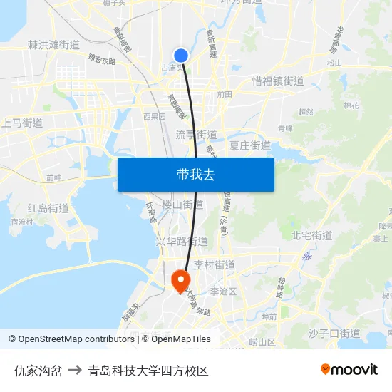 仇家沟岔 to 青岛科技大学四方校区 map
