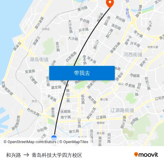 和兴路 to 青岛科技大学四方校区 map