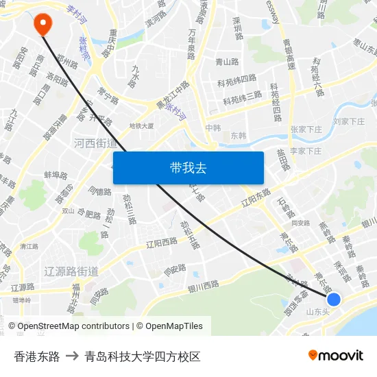 香港东路 to 青岛科技大学四方校区 map