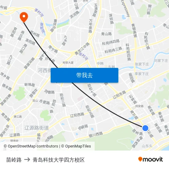苗岭路 to 青岛科技大学四方校区 map