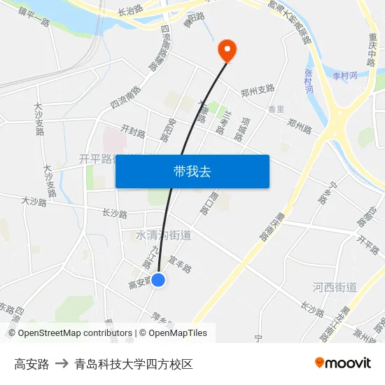 高安路 to 青岛科技大学四方校区 map