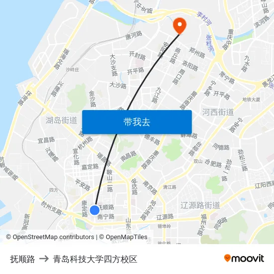 抚顺路 to 青岛科技大学四方校区 map