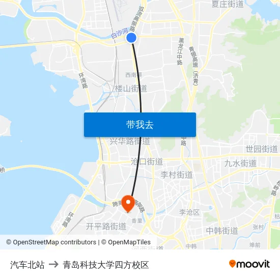 汽车北站 to 青岛科技大学四方校区 map