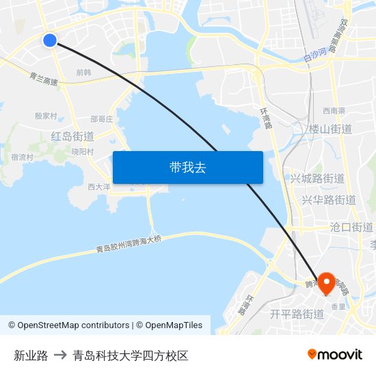 新业路 to 青岛科技大学四方校区 map
