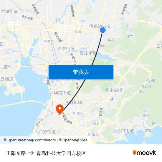正阳东路 to 青岛科技大学四方校区 map