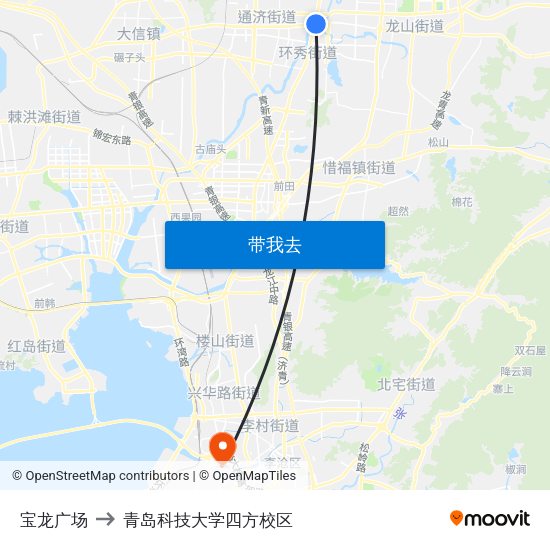 宝龙广场 to 青岛科技大学四方校区 map