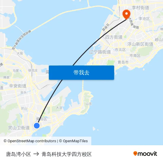 唐岛湾小区 to 青岛科技大学四方校区 map
