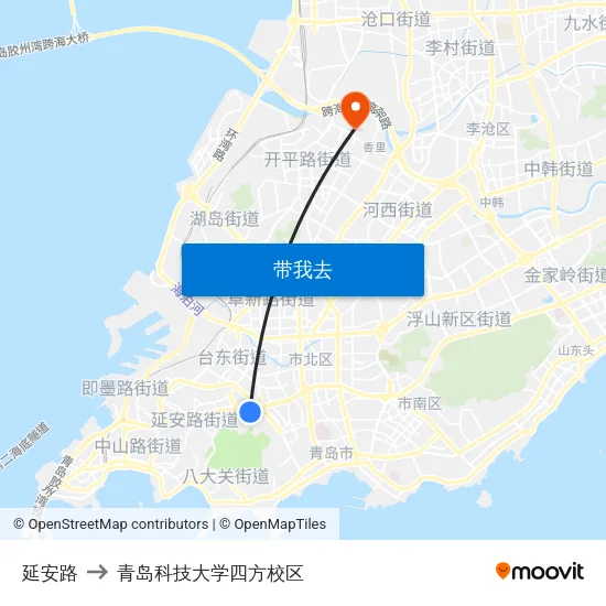 延安路 to 青岛科技大学四方校区 map