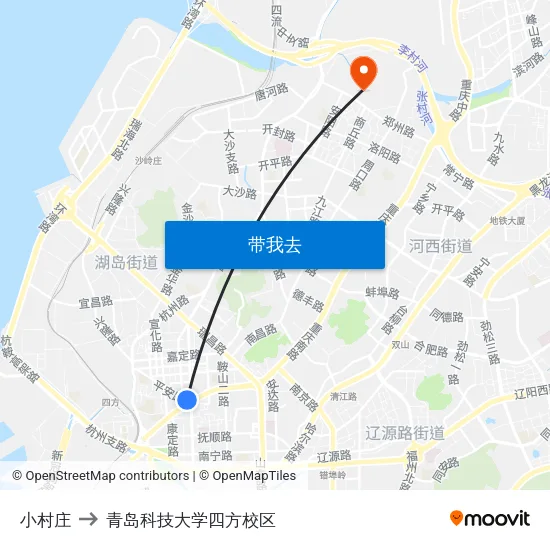 小村庄 to 青岛科技大学四方校区 map