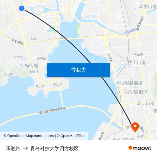 乐融路 to 青岛科技大学四方校区 map