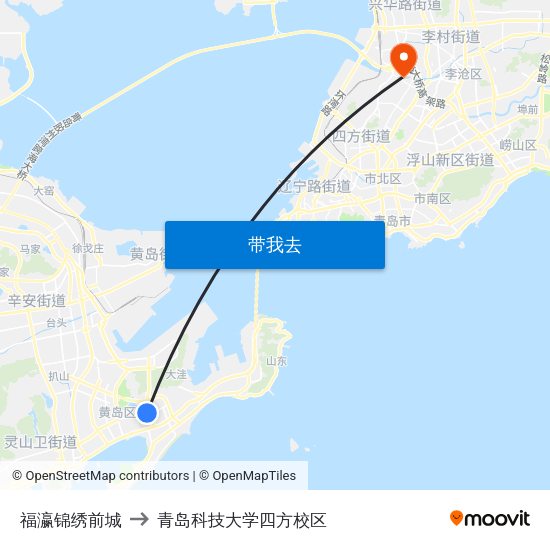 福瀛锦绣前城 to 青岛科技大学四方校区 map