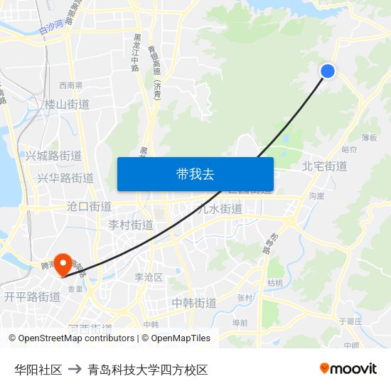 华阳社区 to 青岛科技大学四方校区 map