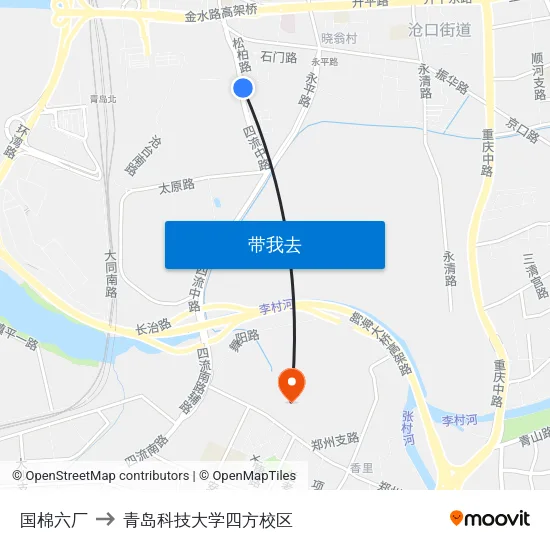 国棉六厂 to 青岛科技大学四方校区 map